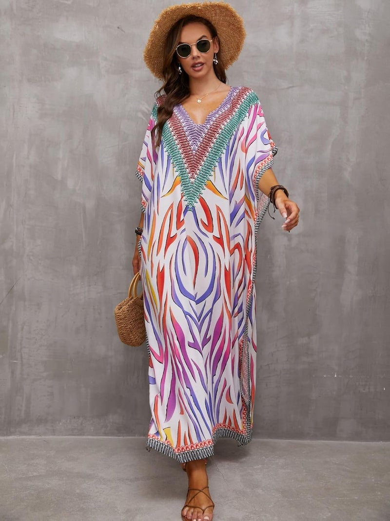 IMAGEKOPE Kaftan Dresses for Women Plus Size Bathing Suit Cover up Caftan Maxi Beach Dresses - Image 3